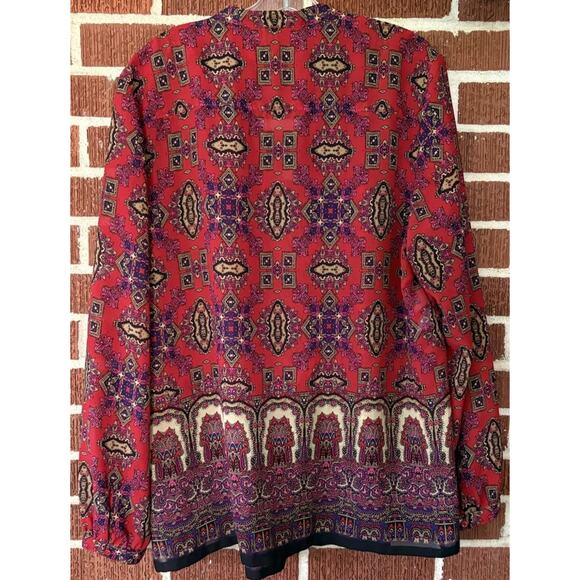 Jones New York Red Colorful Pleated Long Sleeve Blouse Size XL - Picture 2 of 3